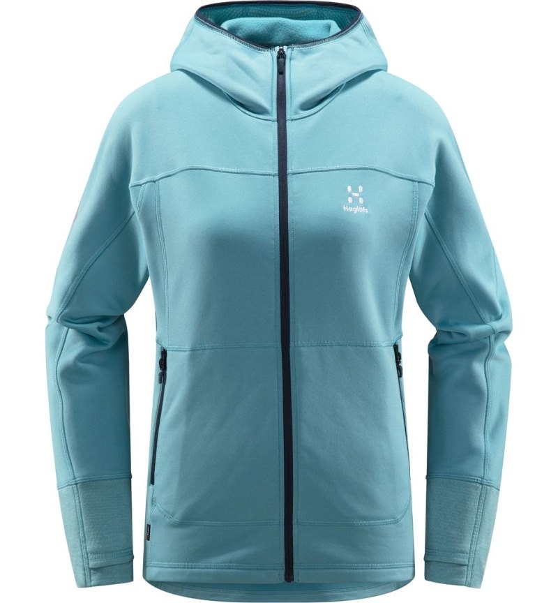 Women's Haglöfs Betula Hood Fleece Jackets Green Blue Canada | FY31-412