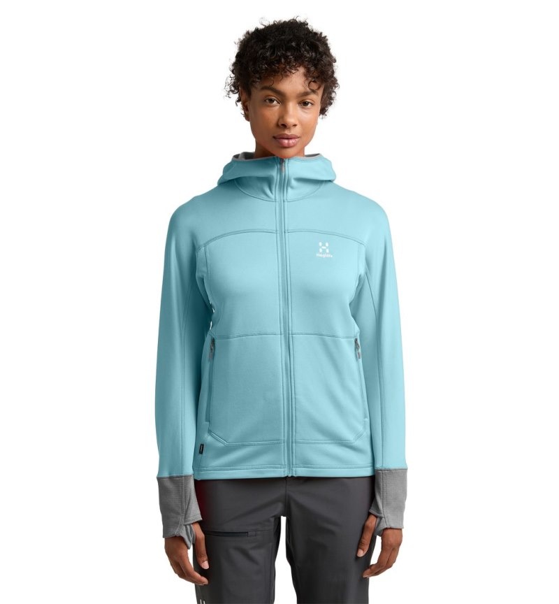 Women's Haglöfs Betula Hood Fleece Jackets Green Blue / Concrete Canada | UL98-361