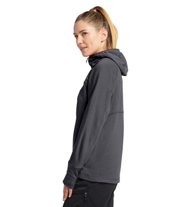 Women's Haglöfs Betula Hood Fleece Jackets Magnetite Canada | MP28-642