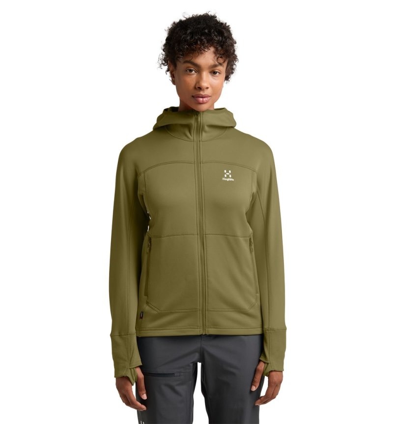 Women's Haglöfs Betula Hood Fleece Jackets Olive Green Canada | ZS12-421