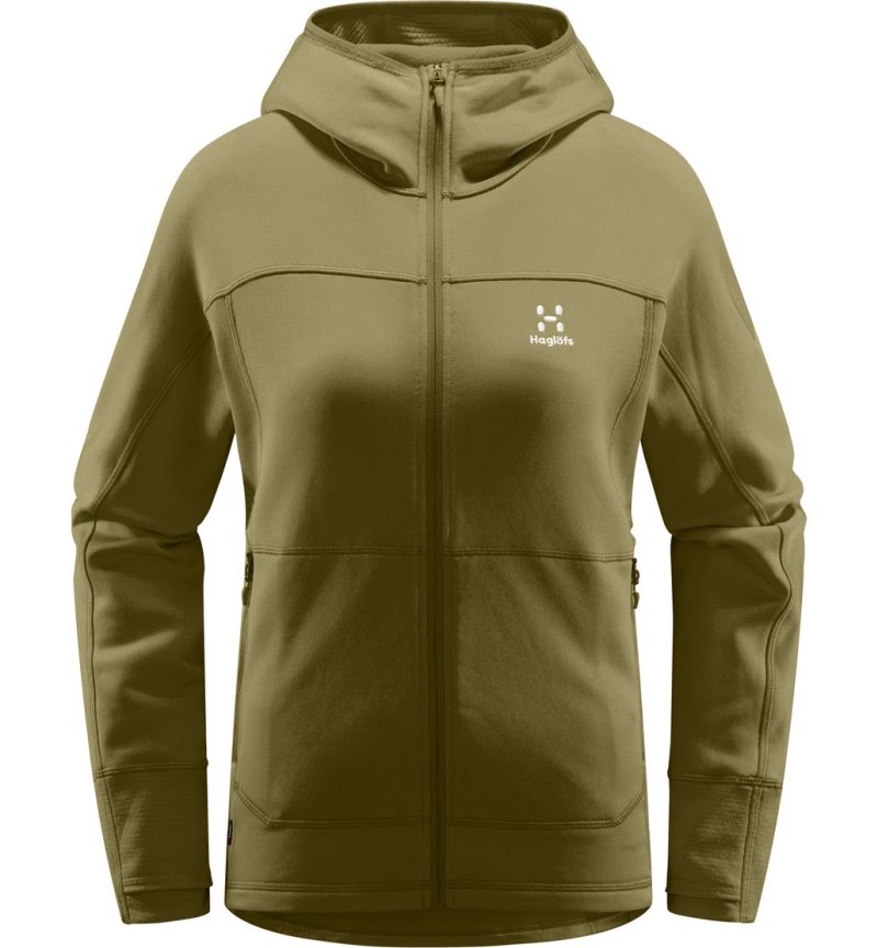 Women's Haglöfs Betula Hood Fleece Jackets Olive Green Canada | ZS12-421