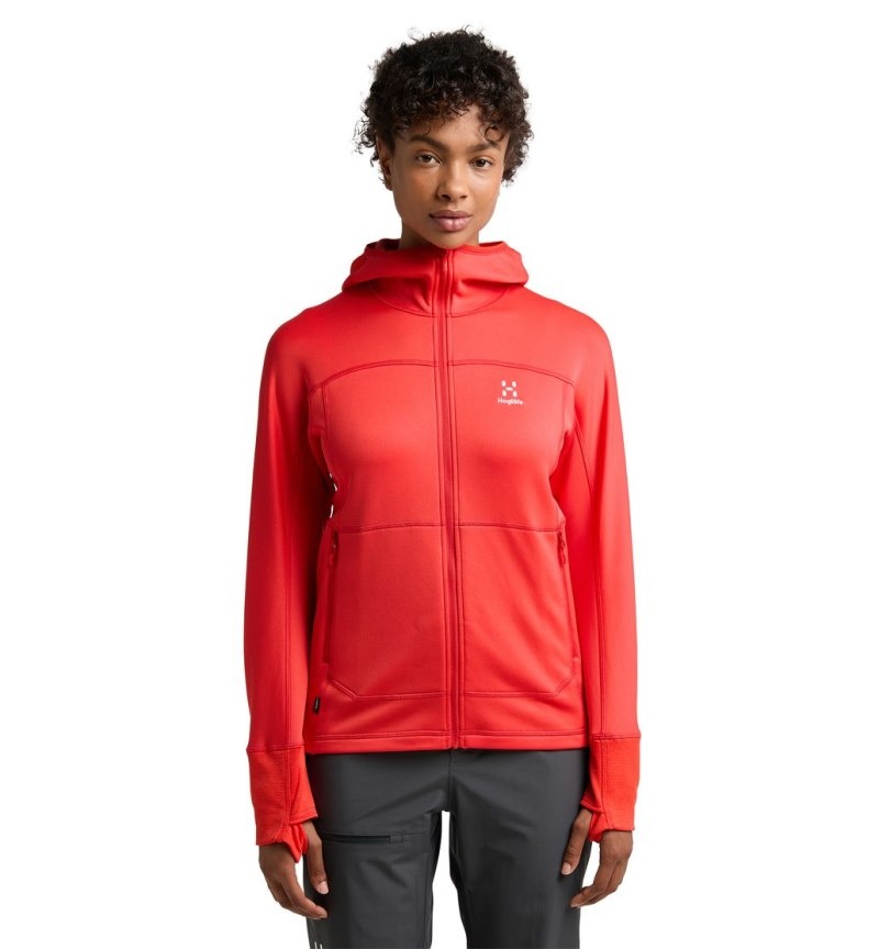 Women's Haglöfs Betula Hood Fleece Jackets Red Canada | IM55-790