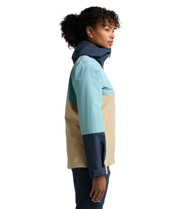 Women's Haglöfs Finch Proof Jacket Windbreaker Beige / Green Blue Canada | XU70-029