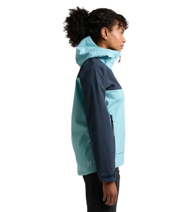 Women's Haglöfs Front Proof Jacket Windbreaker Green Blue / Blue Canada | OR16-261