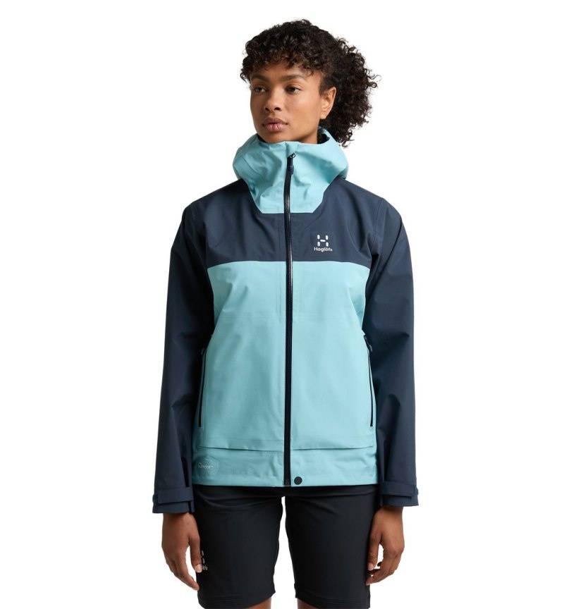 Women\'s Haglöfs Front Proof Jacket Windbreaker Green Blue / Blue Canada | OR16-261