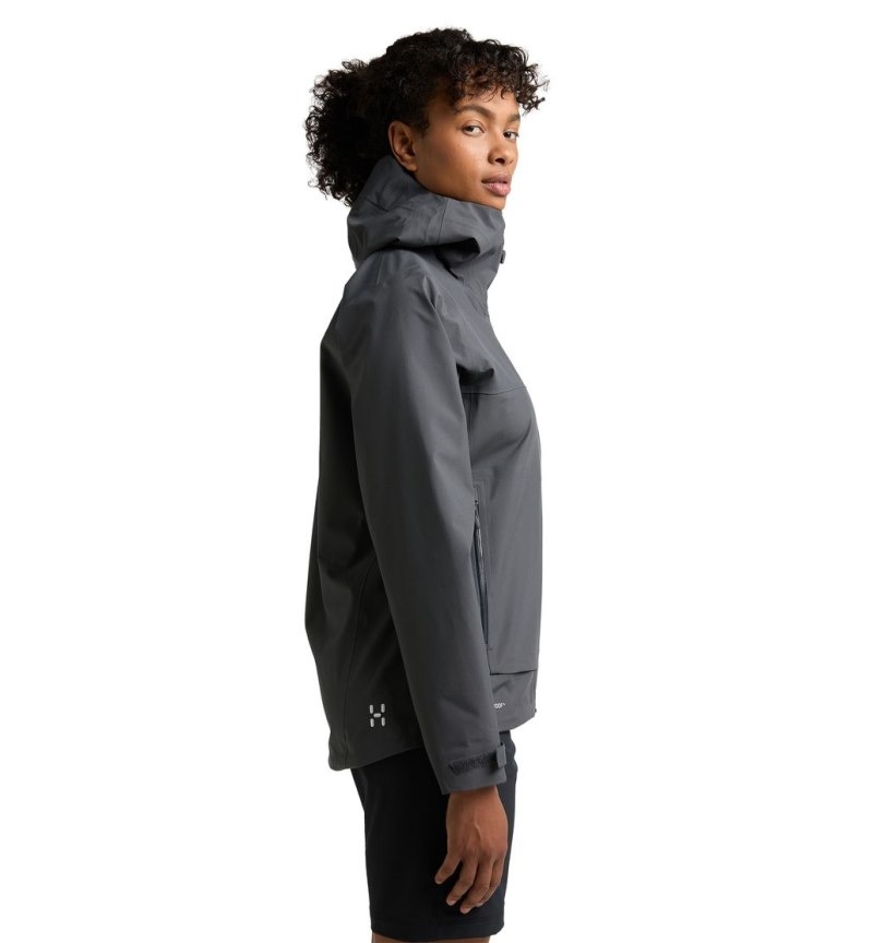 Women's Haglöfs Front Proof Jacket Windbreaker Magnetite Canada | GX24-469