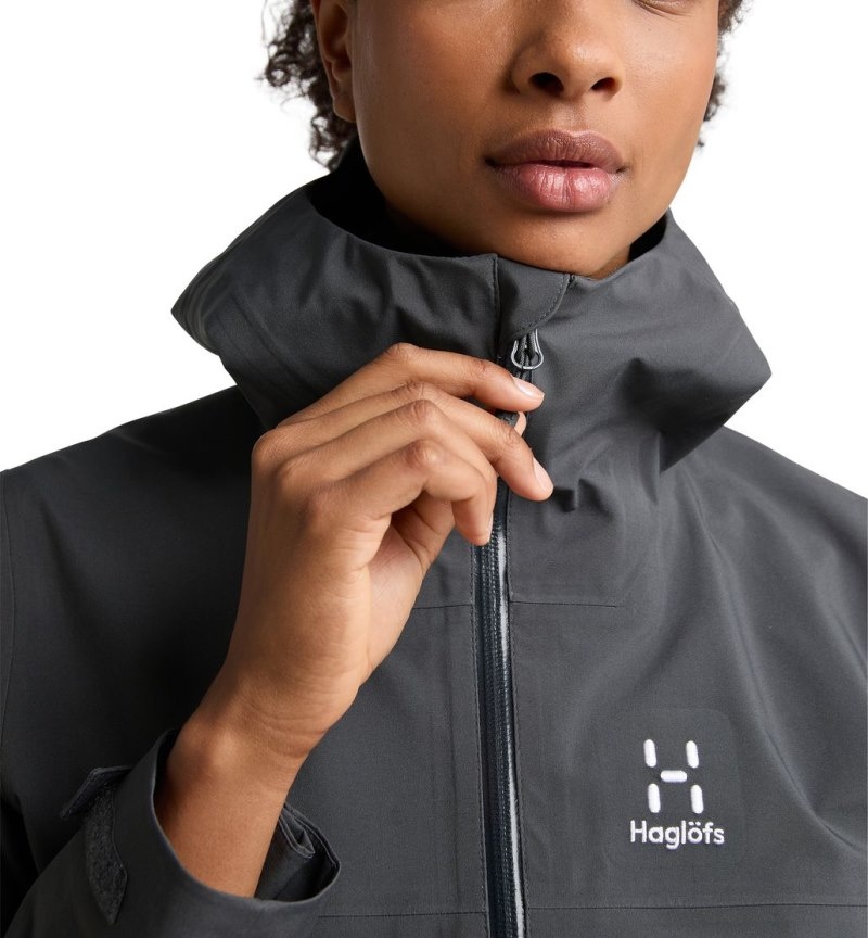 Women's Haglöfs Front Proof Jacket Windbreaker Magnetite Canada | GX24-469