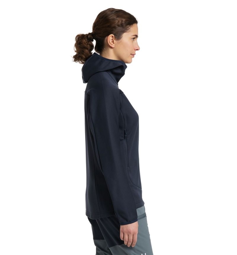 Women's Haglöfs Frost Mid Hood Fleece Jackets Blue Canada | JU18-291