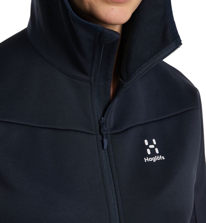 Women's Haglöfs Frost Mid Hood Fleece Jackets Blue Canada | JU18-291