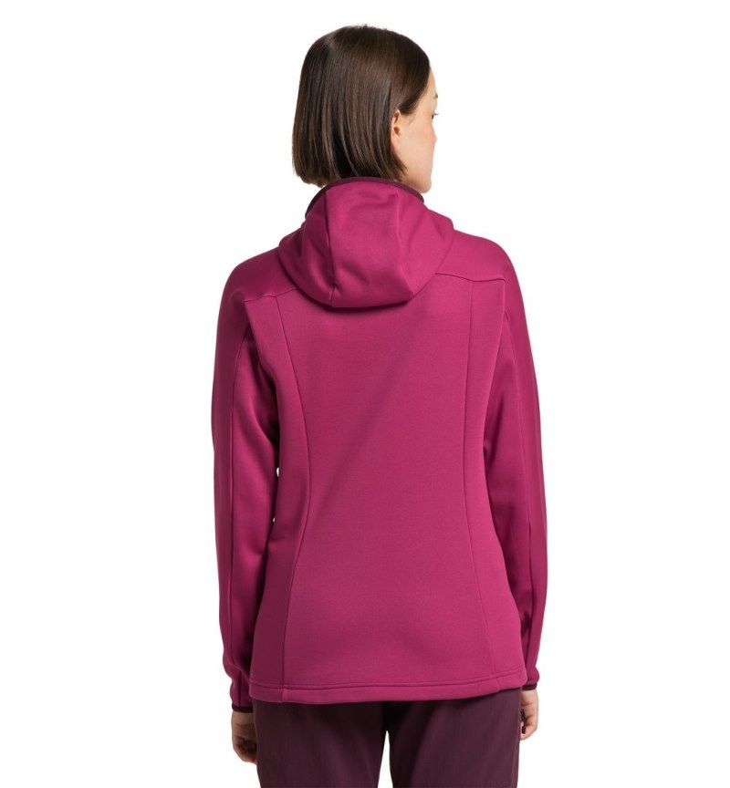 Women's Haglöfs Frost Mid Hood Fleece Jackets Deep Pink Canada | QF04-034