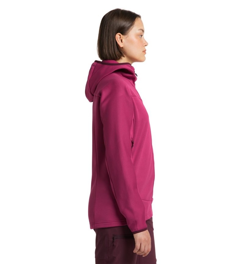 Women's Haglöfs Frost Mid Hood Fleece Jackets Deep Pink Canada | QF04-034