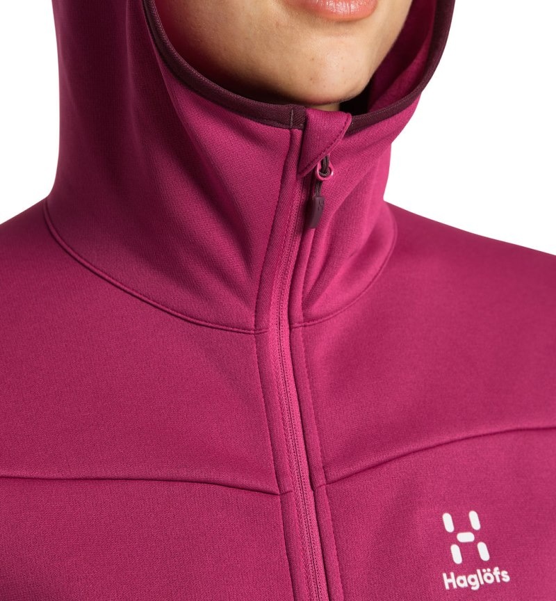 Women's Haglöfs Frost Mid Hood Fleece Jackets Deep Pink Canada | QF04-034