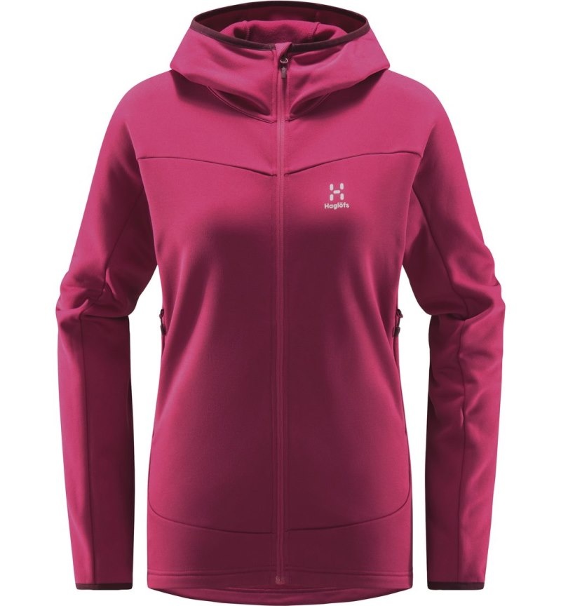 Women's Haglöfs Frost Mid Hood Fleece Jackets Deep Pink Canada | QF04-034