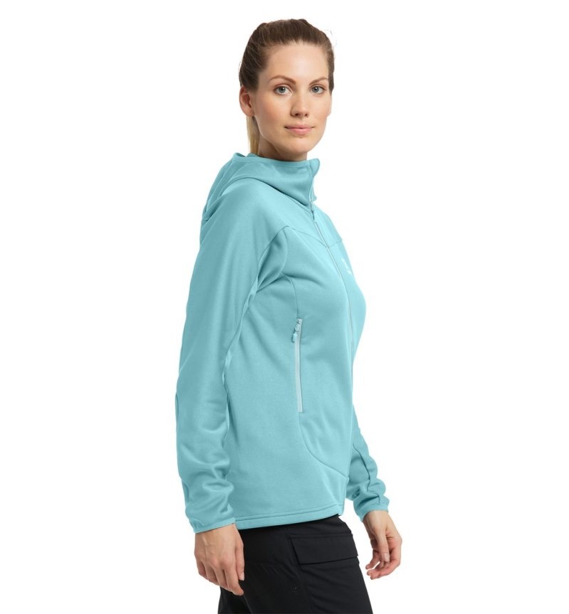 Women's Haglöfs Frost Mid Hood Fleece Jackets Green Blue Canada | LJ59-103