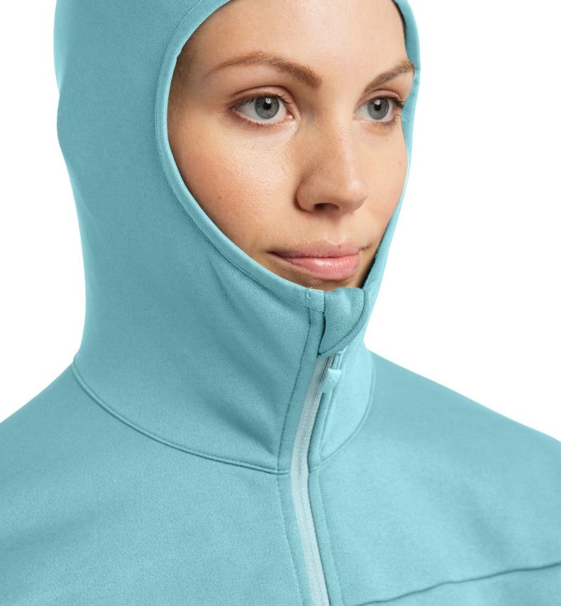 Women's Haglöfs Frost Mid Hood Fleece Jackets Green Blue Canada | LJ59-103