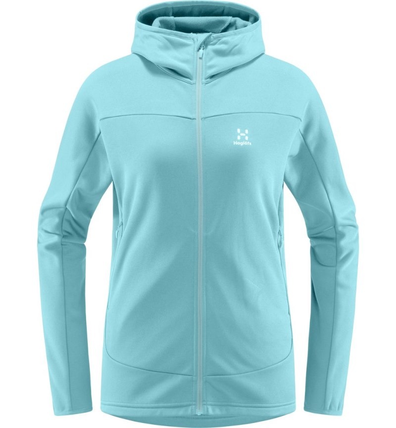 Women's Haglöfs Frost Mid Hood Fleece Jackets Green Blue Canada | LJ59-103