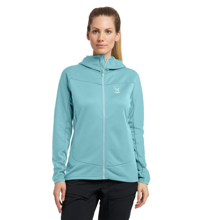 Women\'s Haglöfs Frost Mid Hood Fleece Jackets Green Blue Canada | LJ59-103