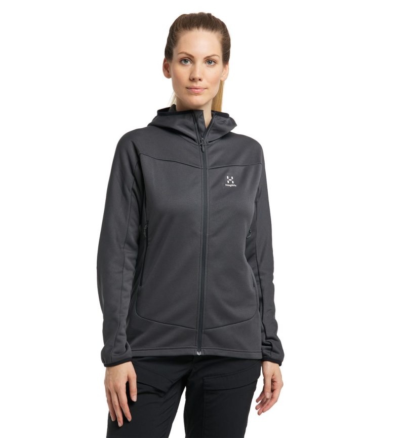 Women's Haglöfs Frost Mid Hood Fleece Jackets Magnetite Canada | JL24-154