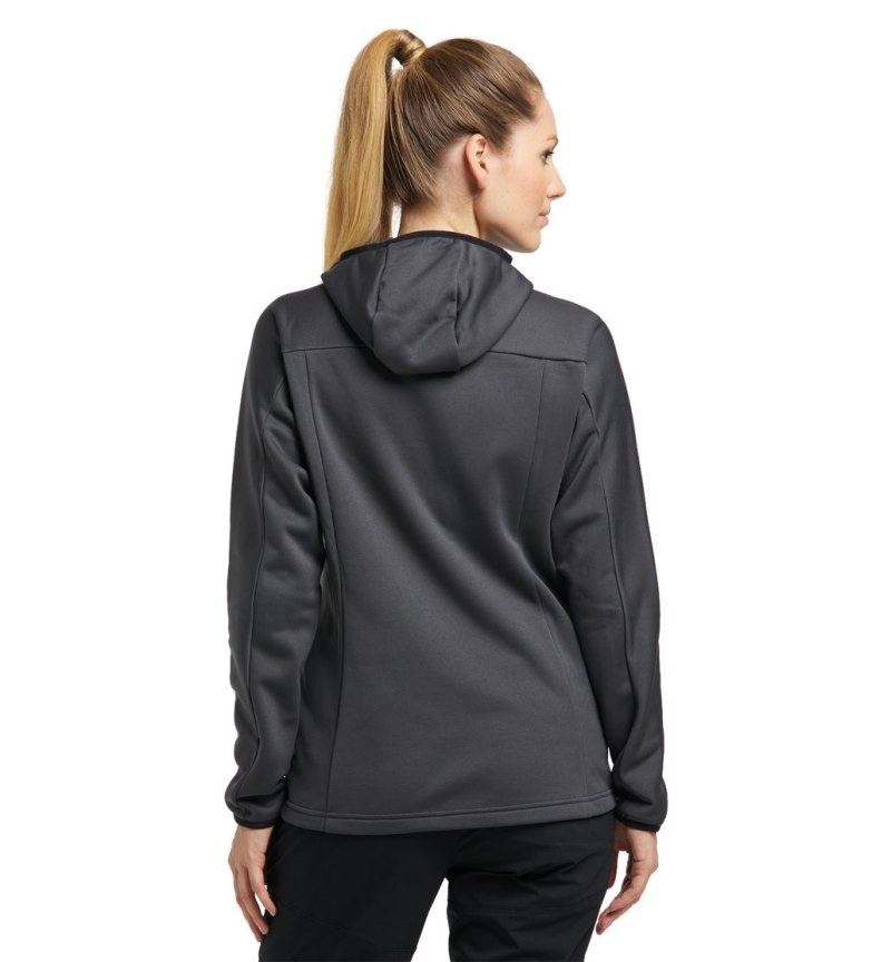 Women's Haglöfs Frost Mid Hood Fleece Jackets Magnetite Canada | JL24-154