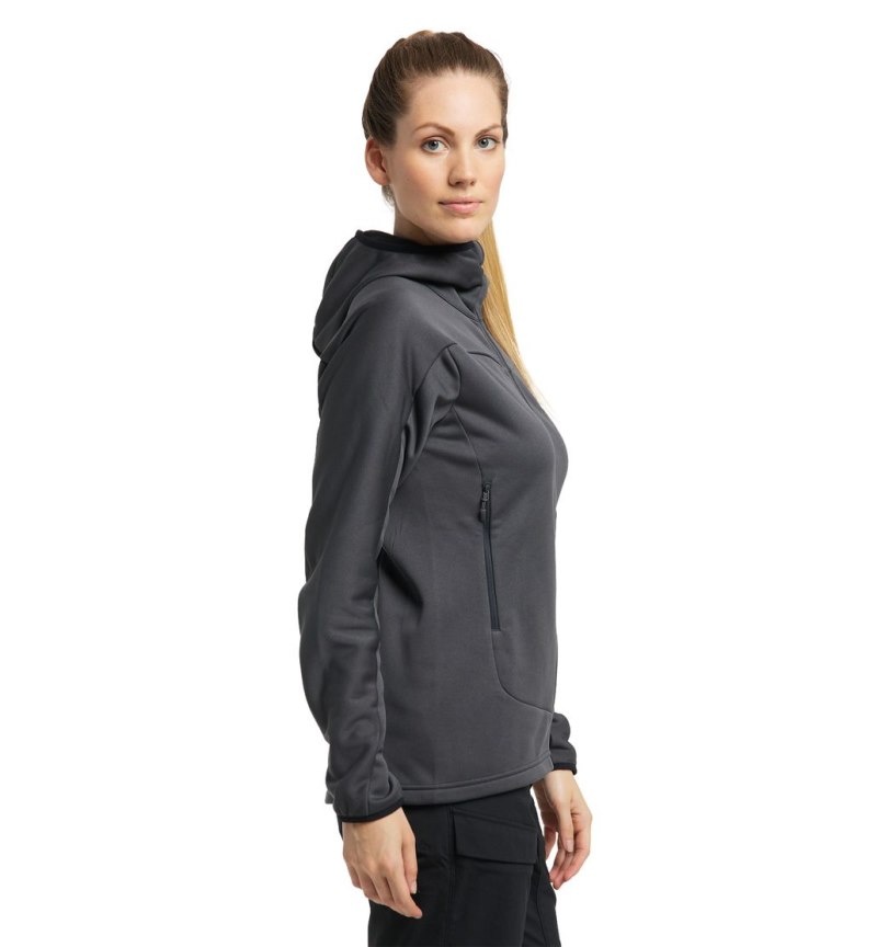 Women's Haglöfs Frost Mid Hood Fleece Jackets Magnetite Canada | JL24-154