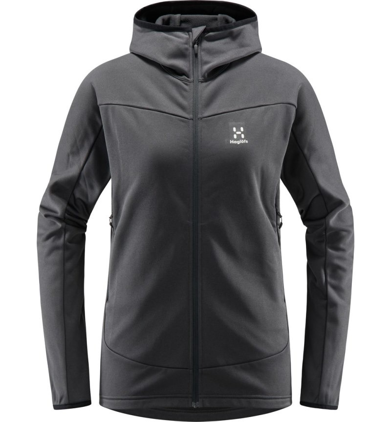 Women's Haglöfs Frost Mid Hood Fleece Jackets Magnetite Canada | JL24-154