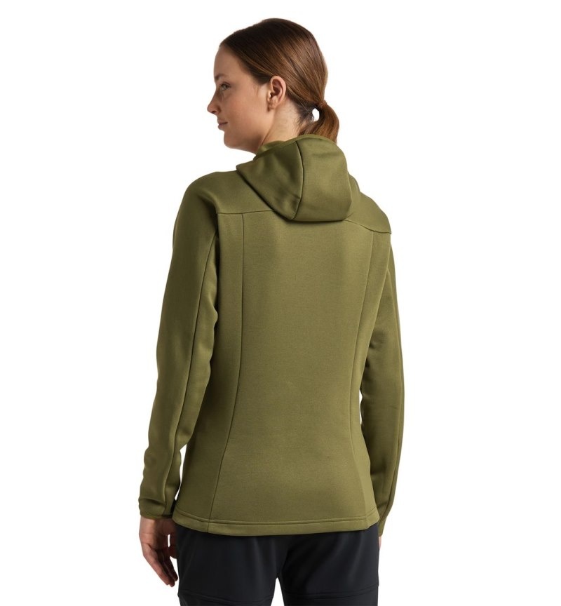 Women's Haglöfs Frost Mid Hood Fleece Jackets Olive Green Canada | XK47-148