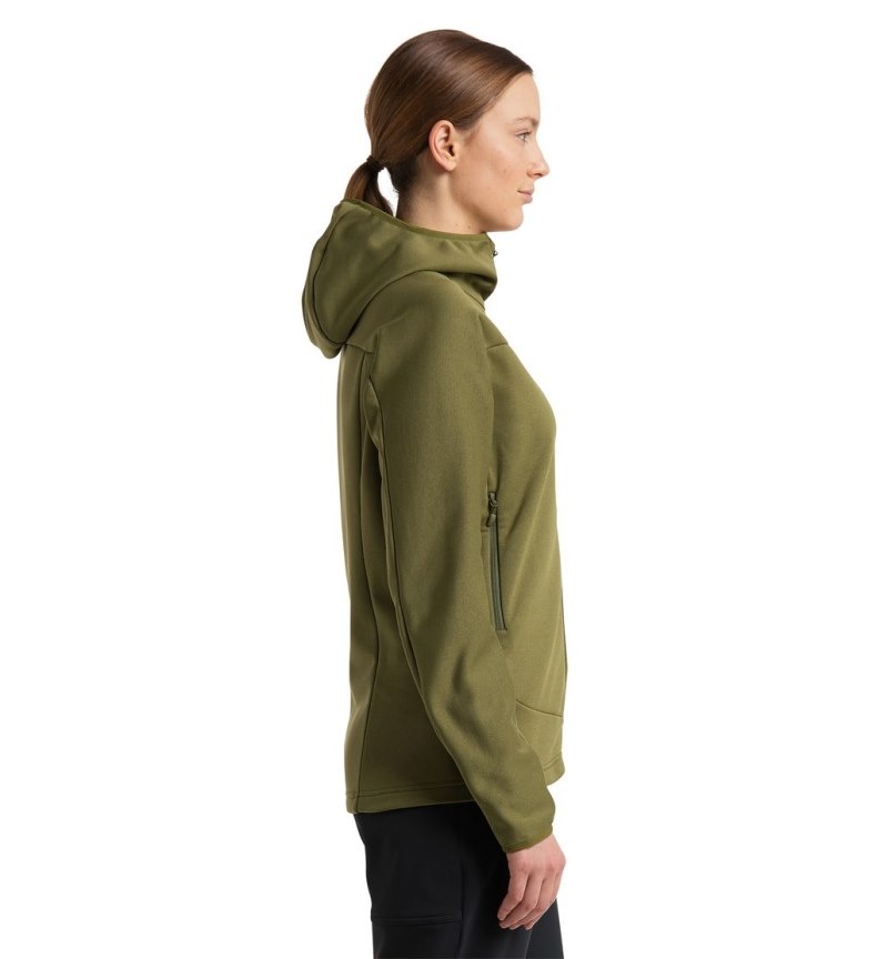 Women's Haglöfs Frost Mid Hood Fleece Jackets Olive Green Canada | XK47-148