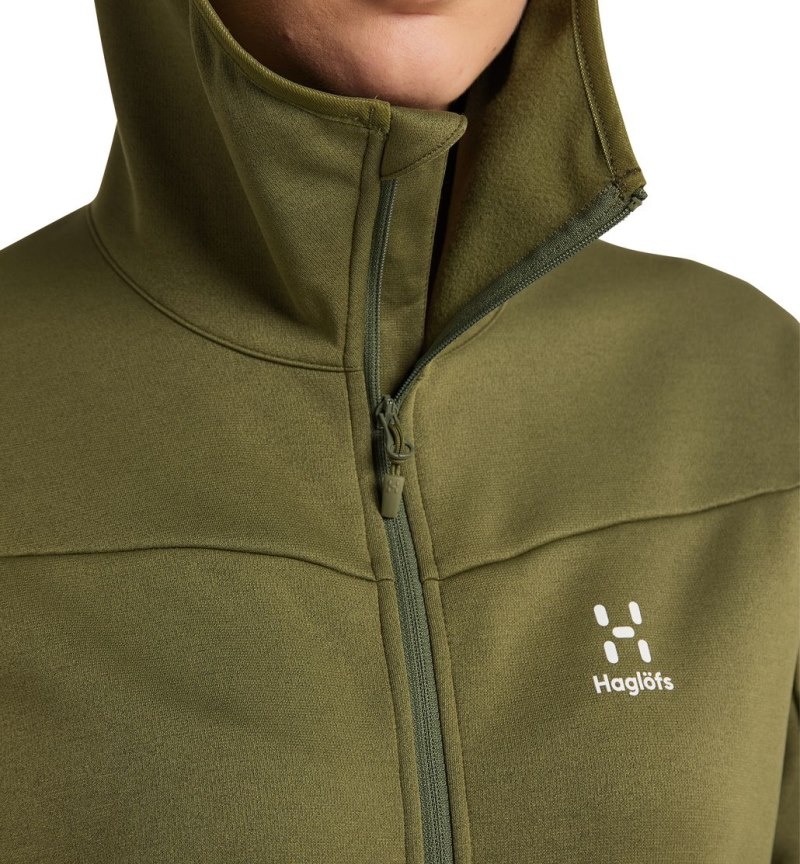 Women's Haglöfs Frost Mid Hood Fleece Jackets Olive Green Canada | XK47-148