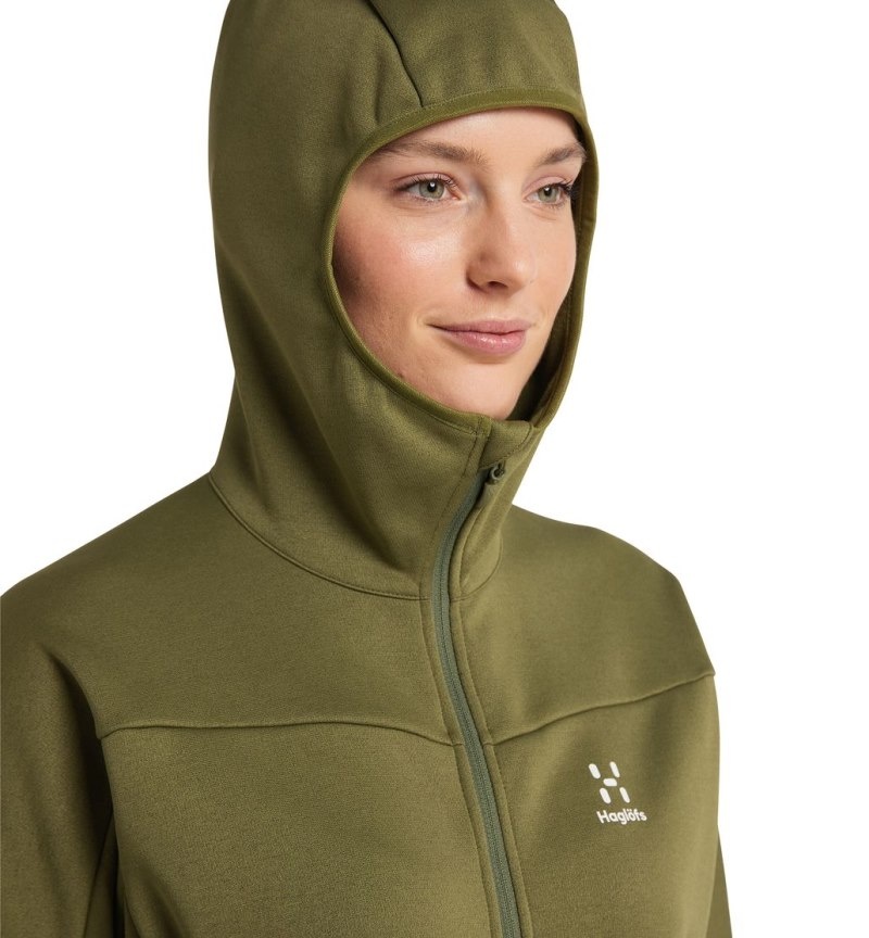 Women's Haglöfs Frost Mid Hood Fleece Jackets Olive Green Canada | XK47-148