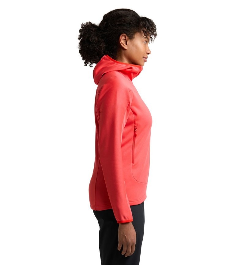 Women's Haglöfs Frost Mid Hood Fleece Jackets Red Canada | LC40-152