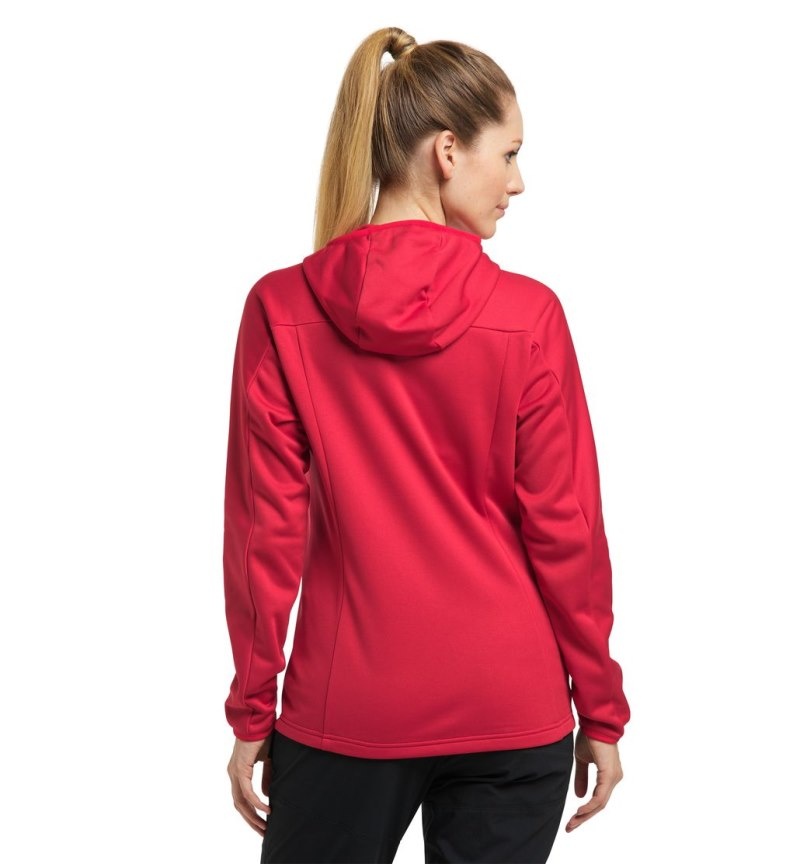 Women's Haglöfs Frost Mid Hood Fleece Jackets Red Canada | ZL60-373