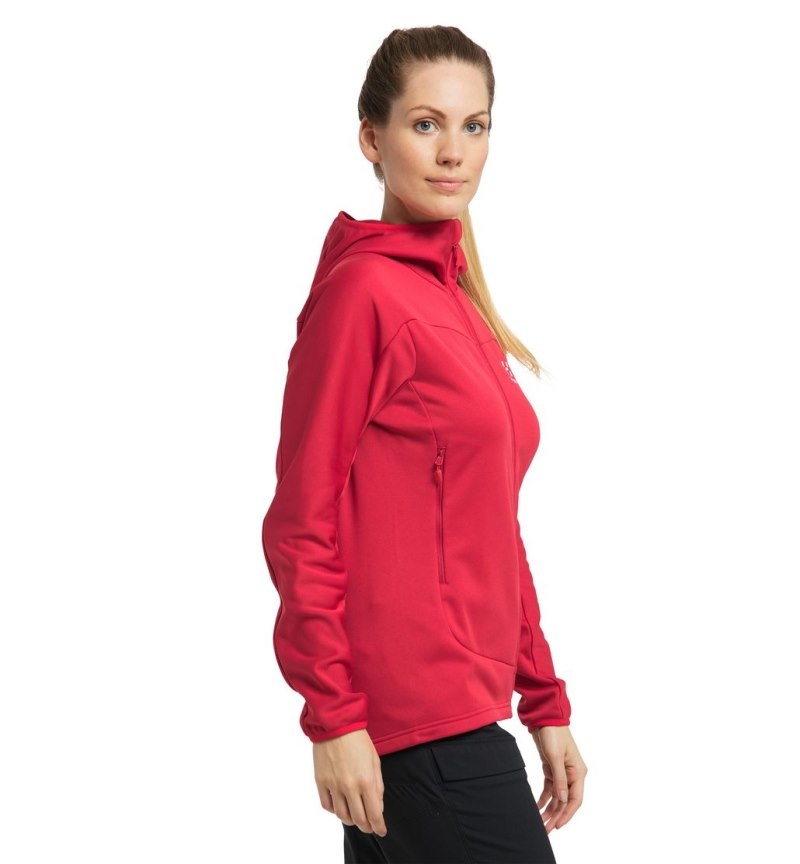 Women's Haglöfs Frost Mid Hood Fleece Jackets Red Canada | ZL60-373