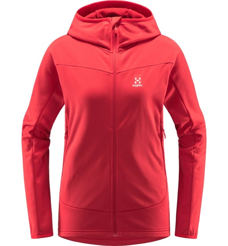 Women's Haglöfs Frost Mid Hood Fleece Jackets Red Canada | ZL60-373