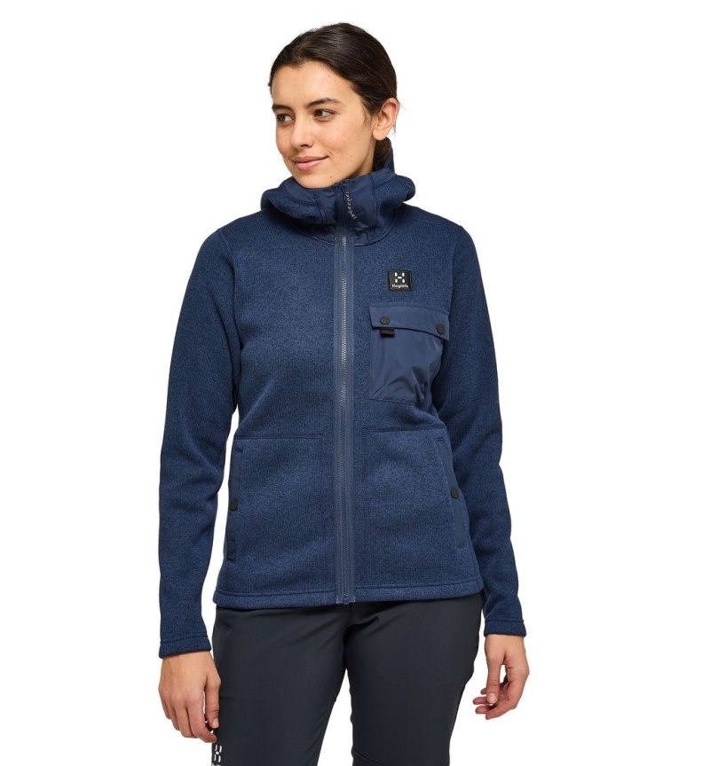 Women's Haglöfs Hede Mid Hood Fleece Jackets Blue Canada | KC66-485