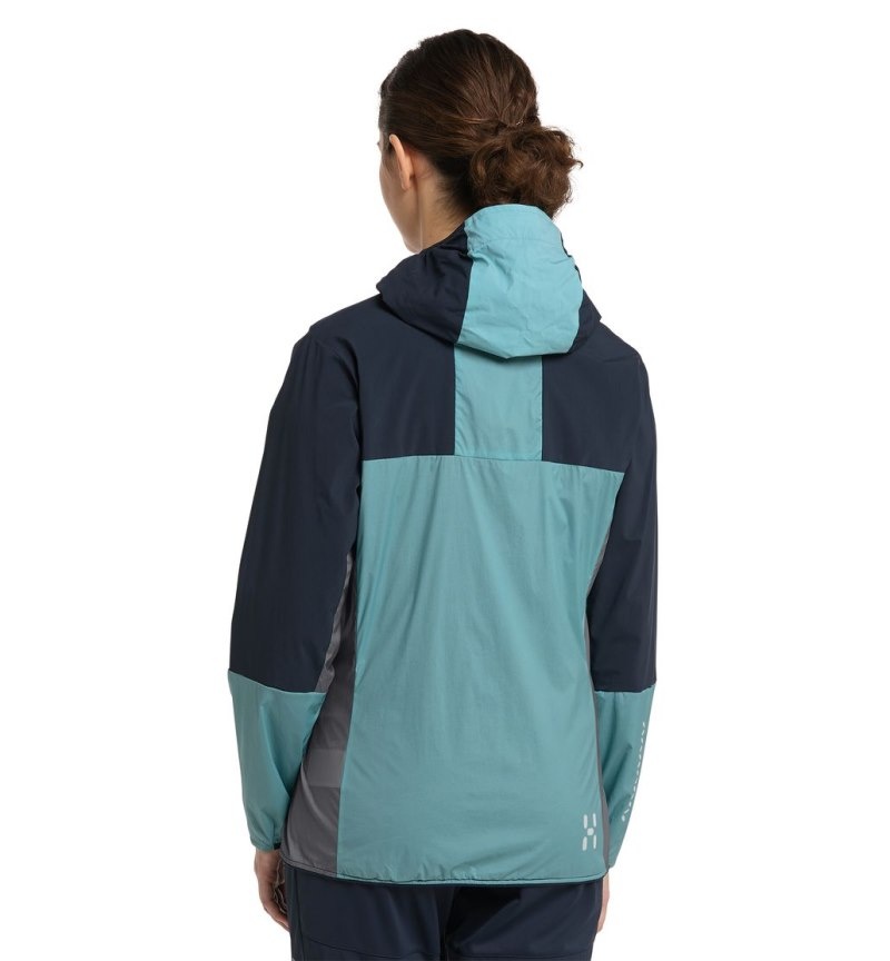 Women's Haglöfs L.I.M Alpha Hood Windbreaker Green Blue / Blue Canada | PX29-828