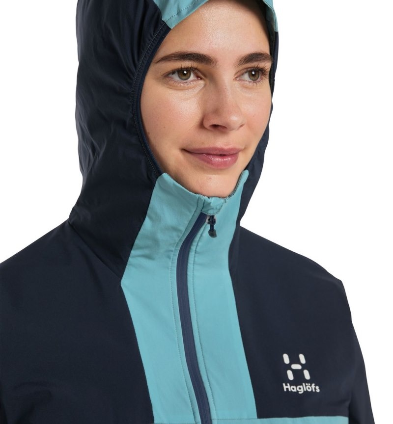 Women's Haglöfs L.I.M Alpha Hood Windbreaker Green Blue / Blue Canada | PX29-828