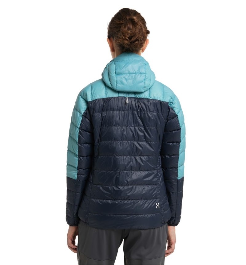 Women's Haglöfs L.I.M Down Hood Insulated Jackets Blue / Green Blue Canada | RK68-099