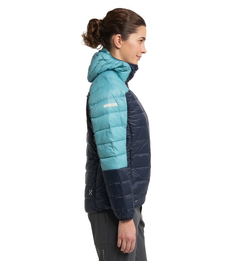 Women's Haglöfs L.I.M Down Hood Insulated Jackets Blue / Green Blue Canada | RK68-099