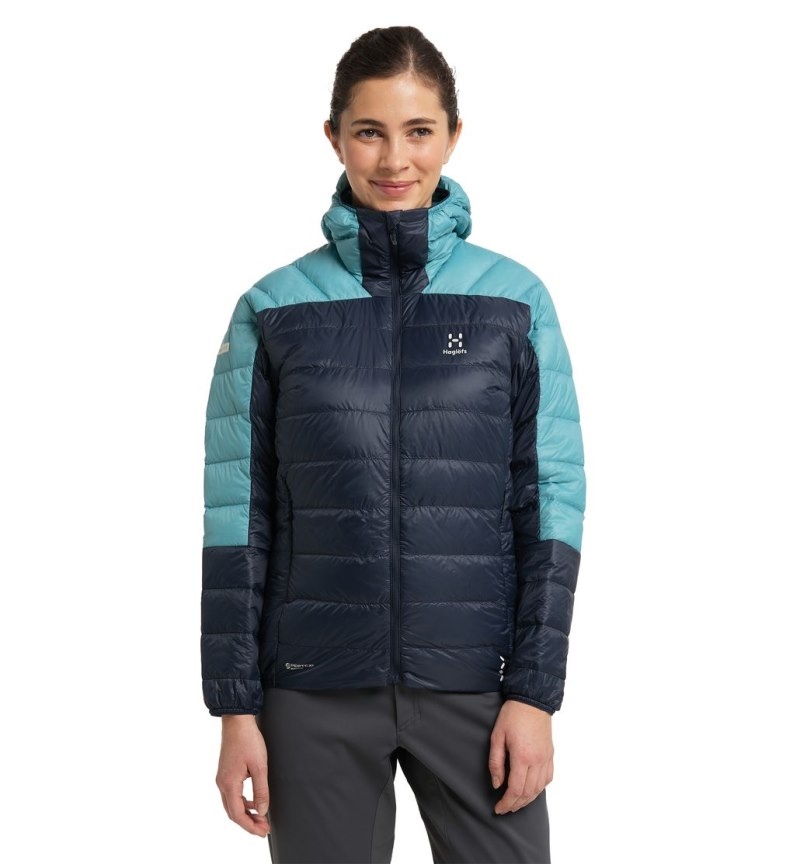 Women\'s Haglöfs L.I.M Down Hood Insulated Jackets Blue / Green Blue Canada | RK68-099