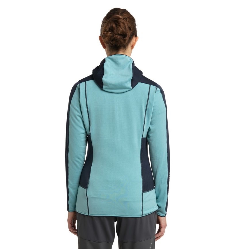 Women's Haglöfs L.I.M Mid Fast Hood Fleece Jackets Blue / Green Blue Canada | TQ14-357