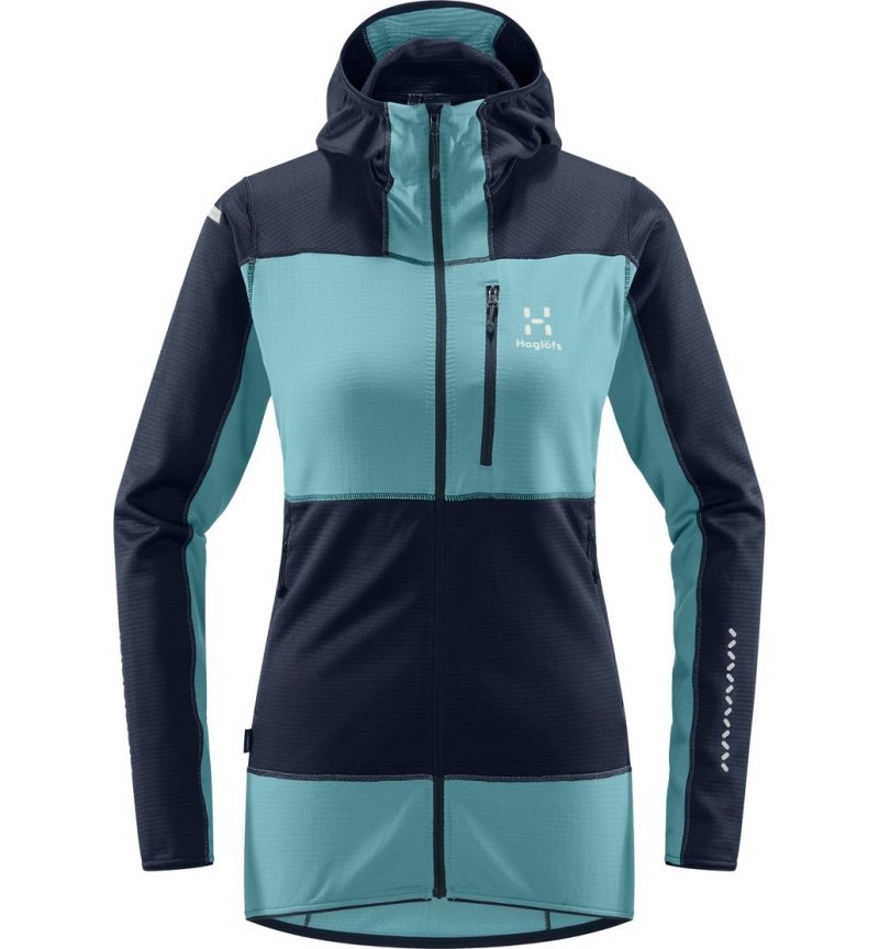 Women's Haglöfs L.I.M Mid Fast Hood Fleece Jackets Blue / Green Blue Canada | TQ14-357