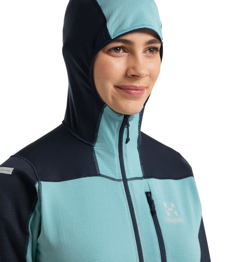 Women's Haglöfs L.I.M Mid Fast Hood Fleece Jackets Blue / Green Blue Canada | TQ14-357