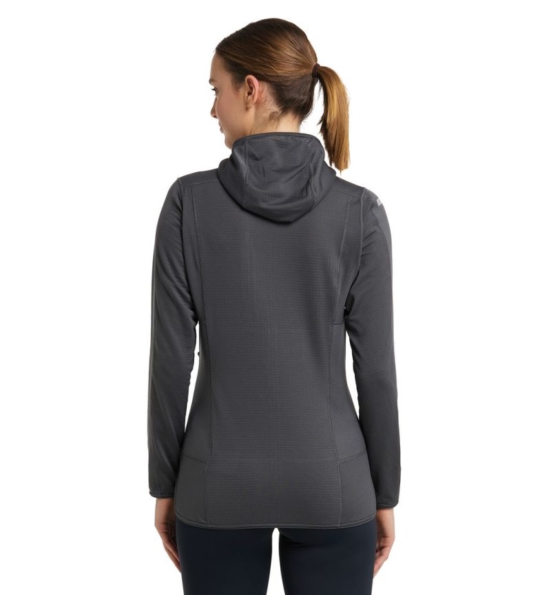 Women's Haglöfs L.I.M Mid Fast Hood Fleece Jackets Magnetite Canada | LM52-726