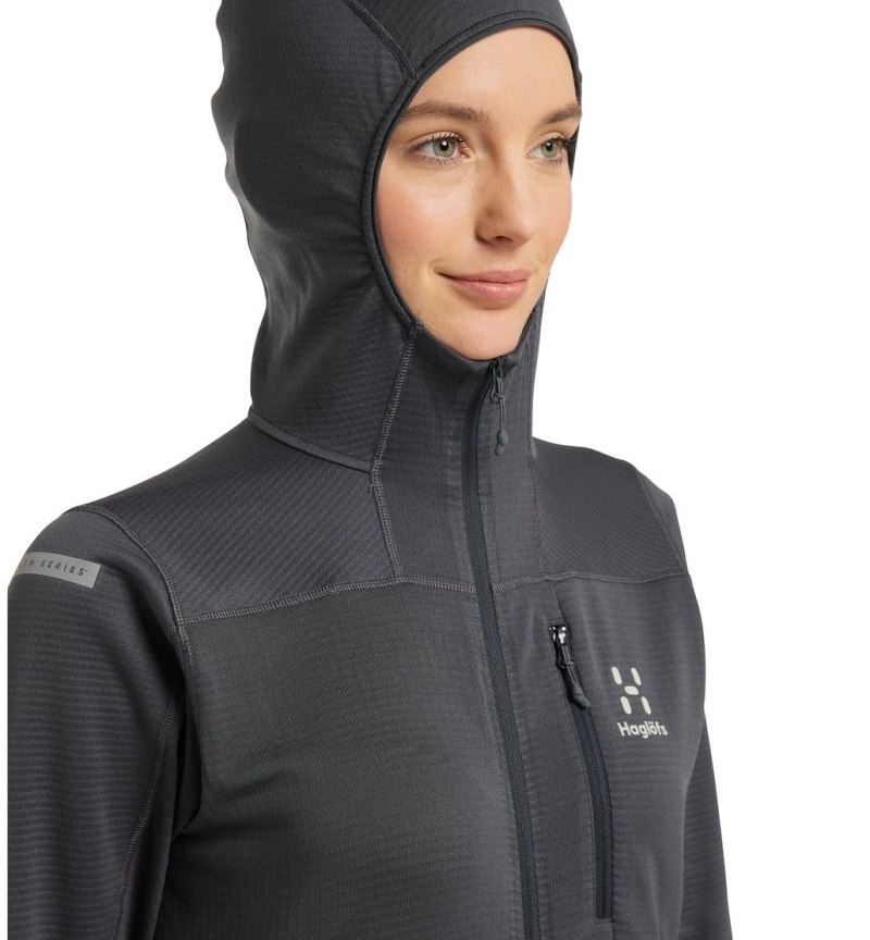 Women's Haglöfs L.I.M Mid Fast Hood Fleece Jackets Magnetite Canada | LM52-726