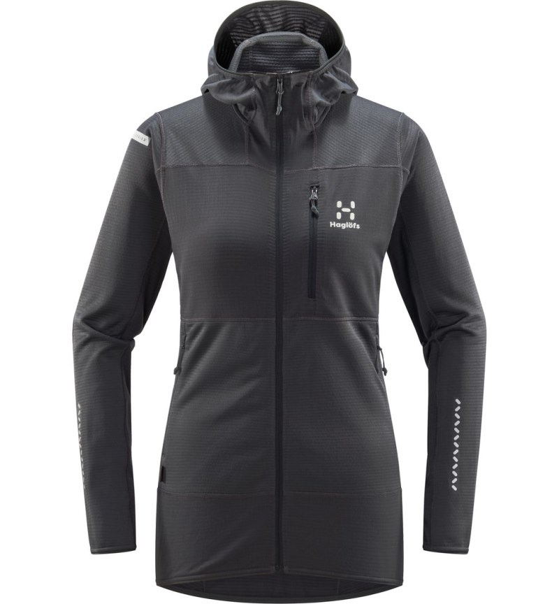 Women's Haglöfs L.I.M Mid Fast Hood Fleece Jackets Magnetite Canada | LM52-726