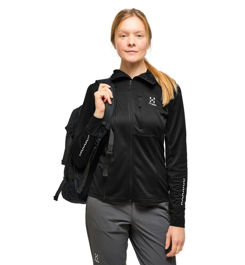 Women's Haglöfs L.I.M Mid Multi Hood Fleece Jackets Black Canada | HP50-891