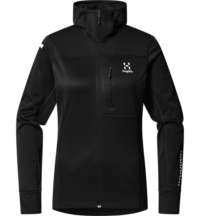 Women's Haglöfs L.I.M Mid Multi Hood Fleece Jackets Black Canada | HP50-891