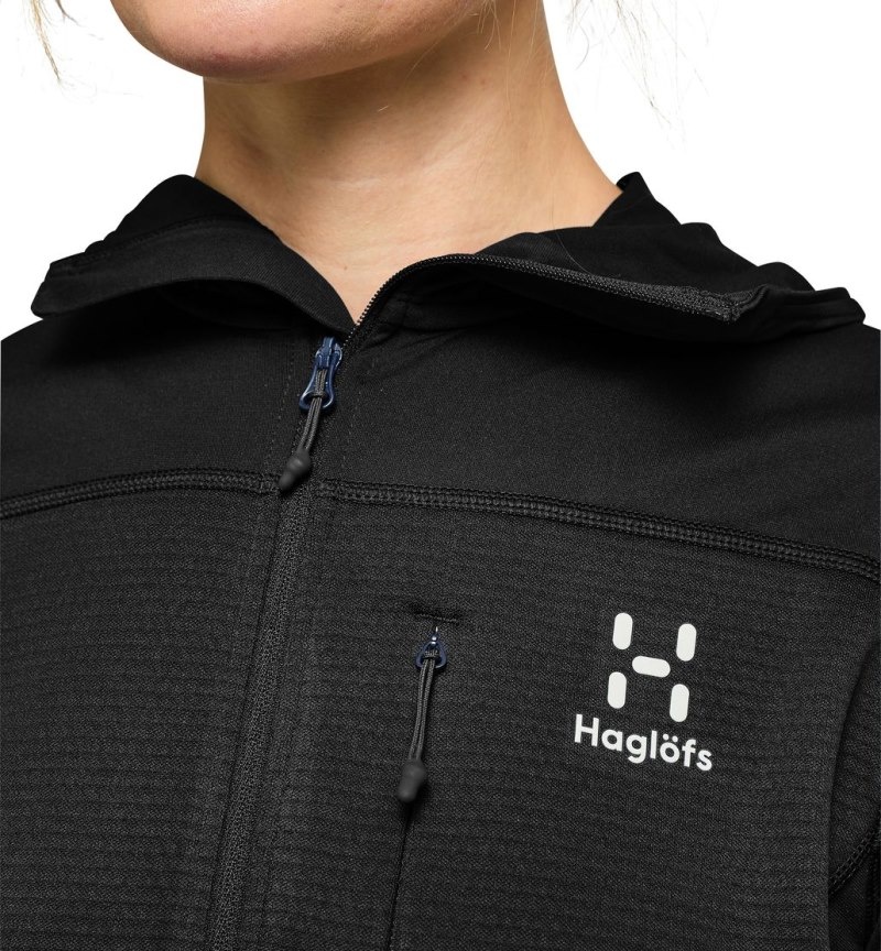 Women's Haglöfs L.I.M Mid Multi Hood Fleece Jackets Black Canada | HP50-891