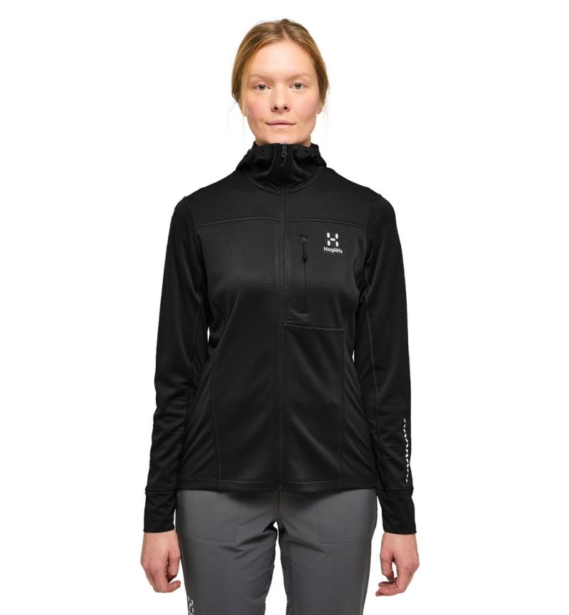 Women\'s Haglöfs L.I.M Mid Multi Hood Fleece Jackets Black Canada | HP50-891