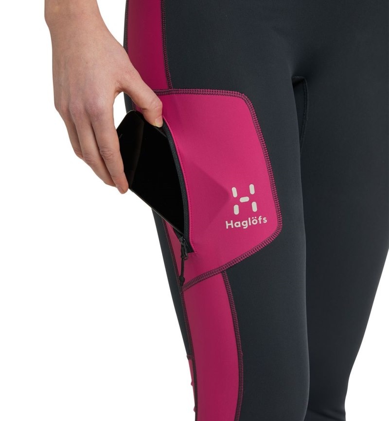 Women's Haglöfs L.I.M Winter Tights Hiking Trousers Magnetite / Pink Canada | HC61-773